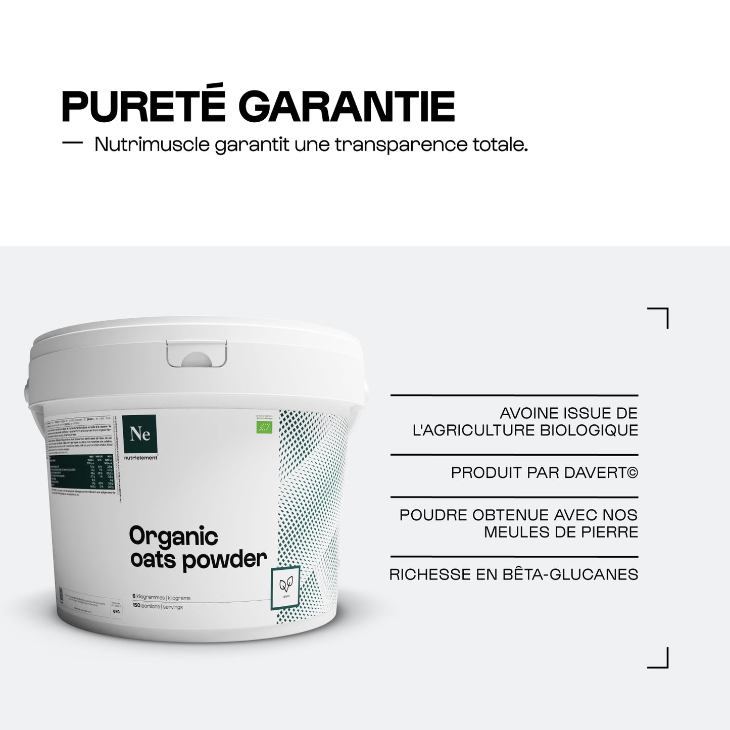 Flocons d'avoine biologiques en poudre