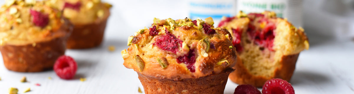 Recette : muffins protéinés aux framboises pistache