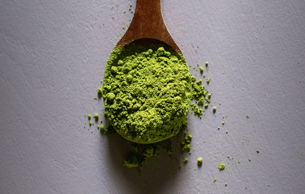 cuillère de matcha en poudre
