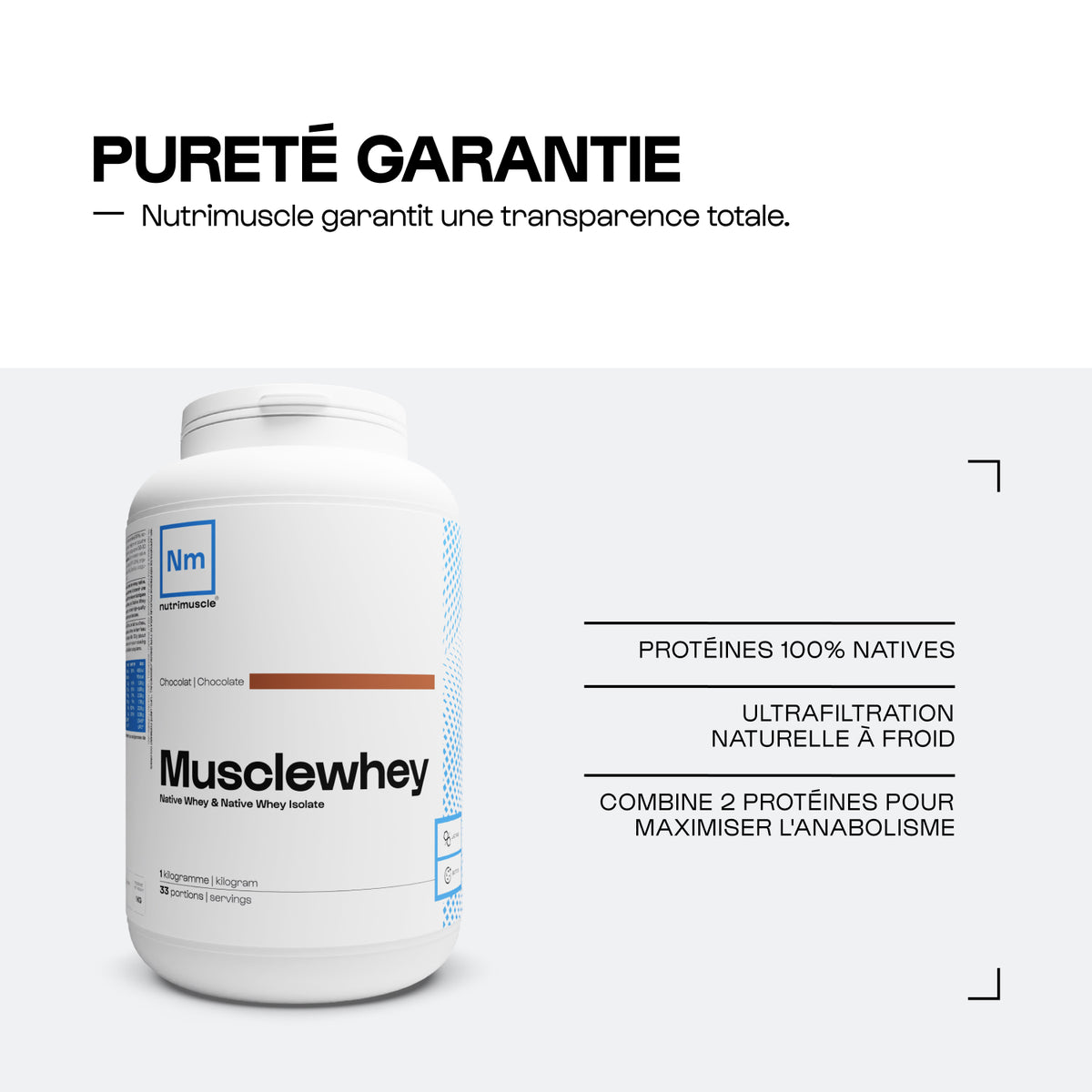 MuscleWhey Mix Protein - Saveur Chocolat, 1,2 Kg, Marque Nutrimuscle (Neuf)