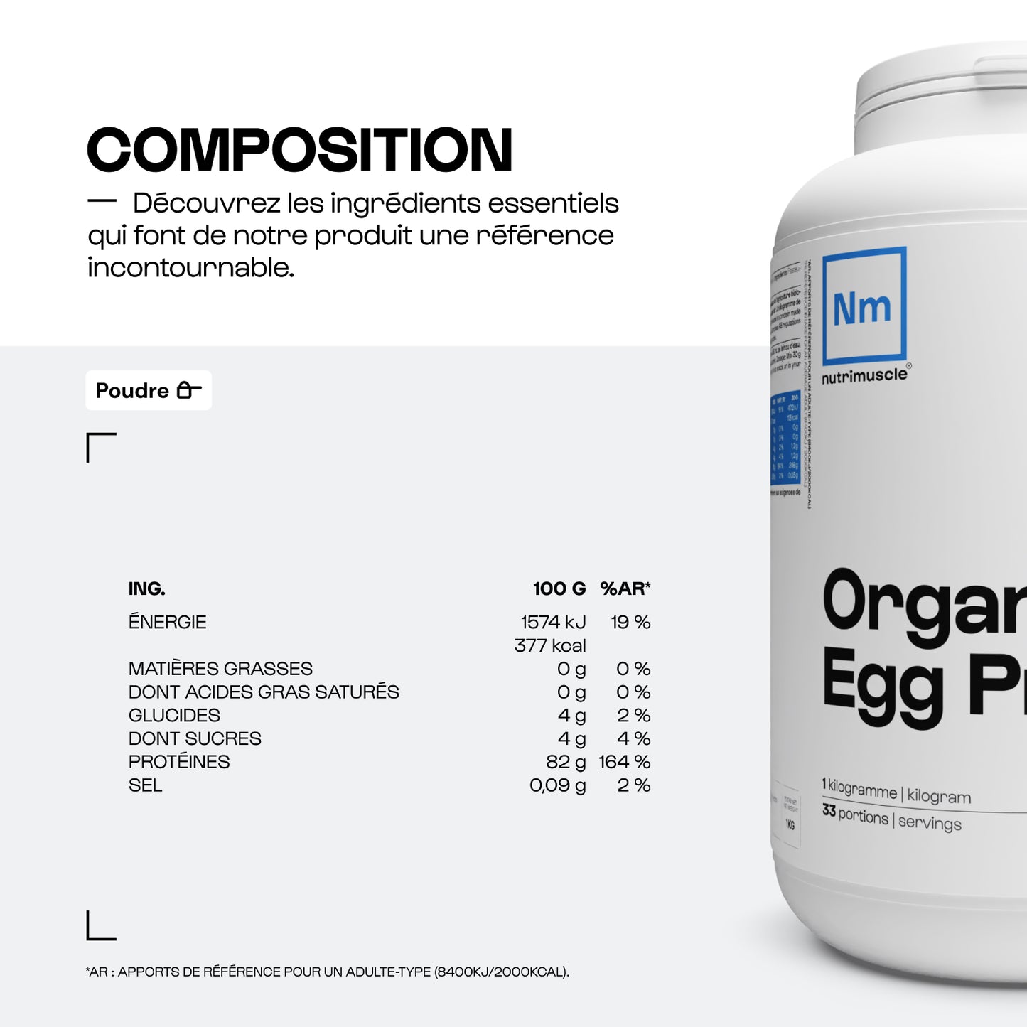 Protéine d'oeuf en poudre biologique
