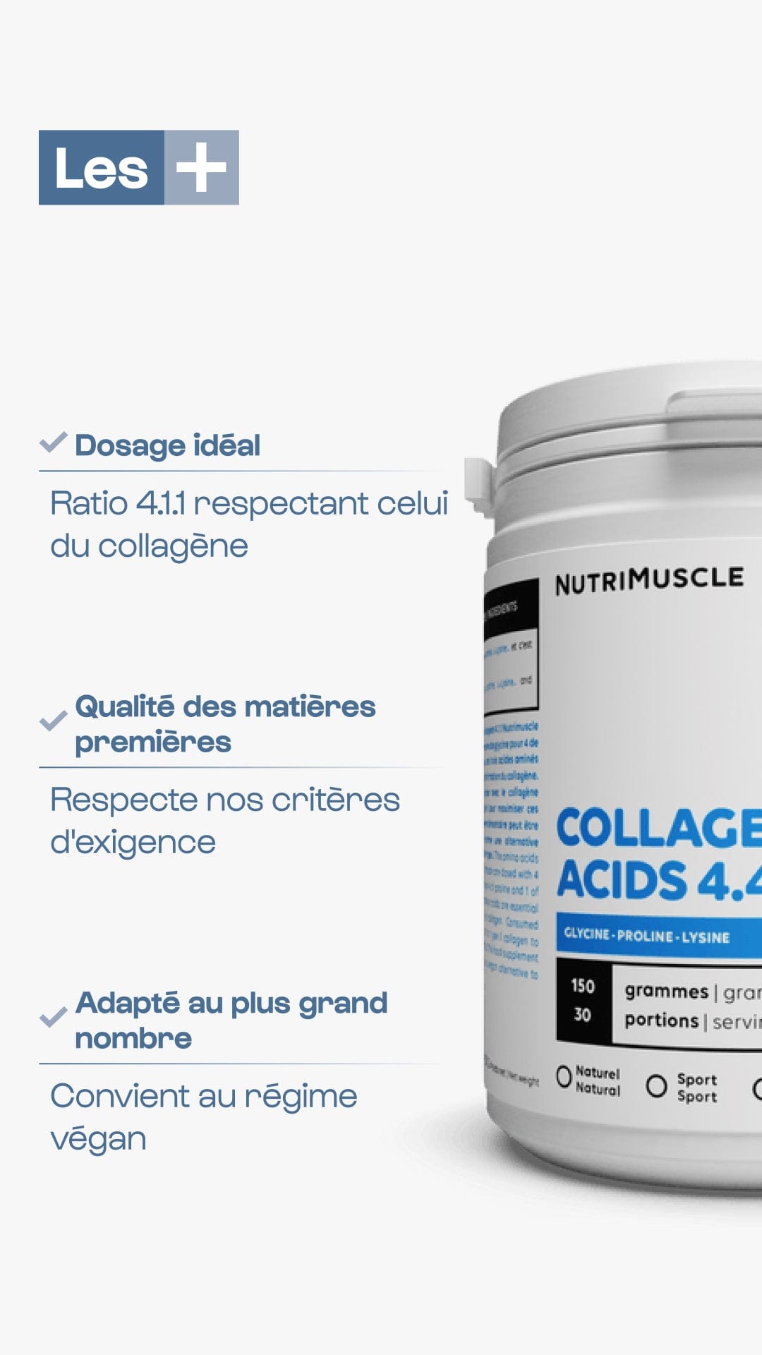 Nutrimuscle Acides aminés Acides Aminés du Collagène 4.4.1 en poudre