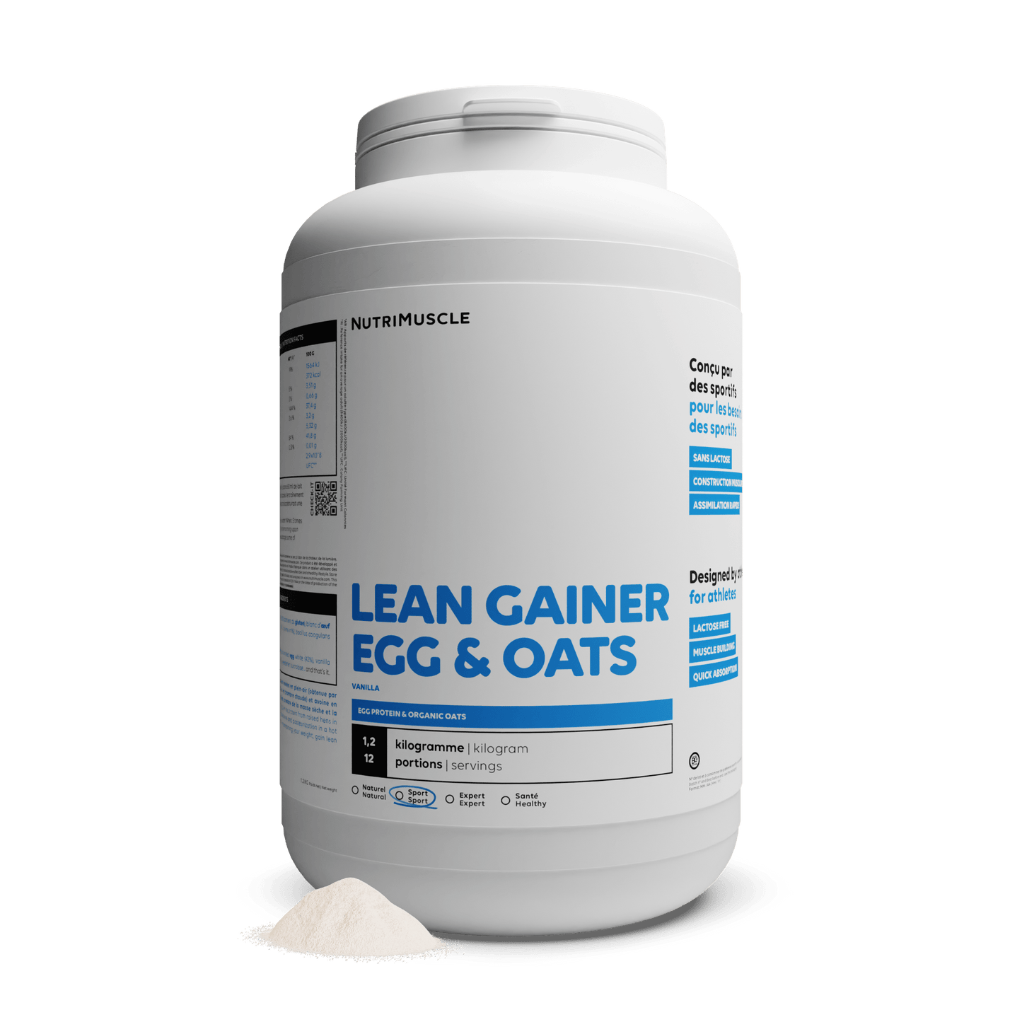 Nutrimuscle Glucides Vanille / 1.20 kg Lean Gainer Protéine d'œuf Avoine
