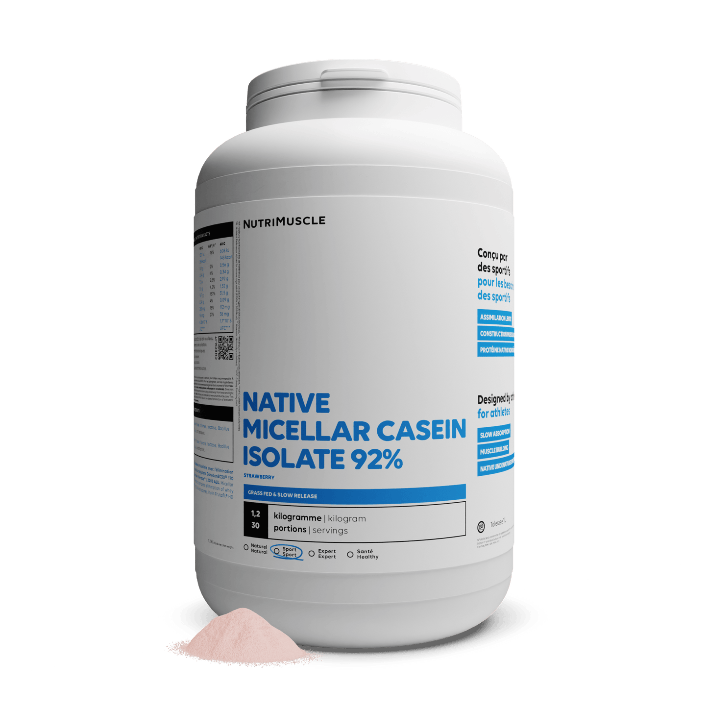 Nutrimuscle Protéines Fraise / 1.20 kg Isolat de caséine micellaire 92%