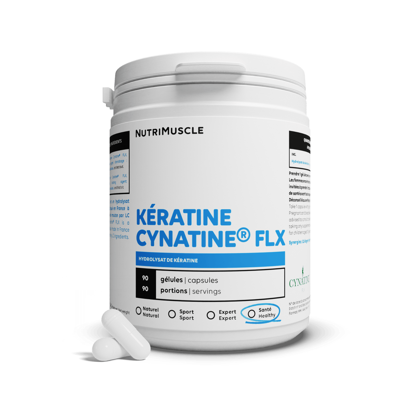Nutrimuscle Protéines 90 gélules Kératine (Cynatine - FLX®) en gélules