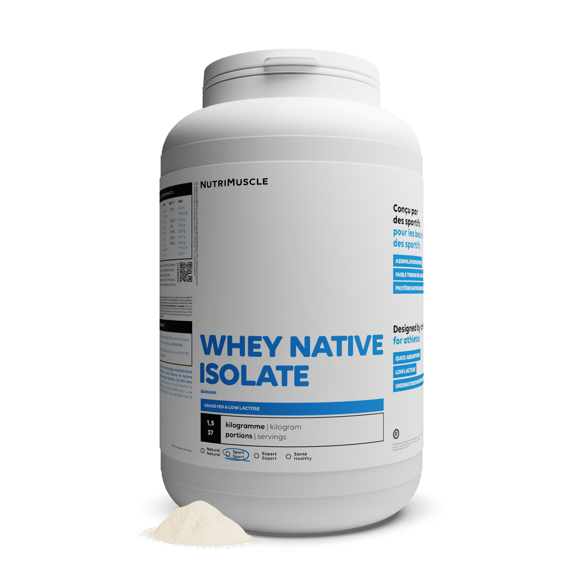 Nutrimuscle Protéines Banane / 1.50 kg Whey Native Isolate (Low lactose)