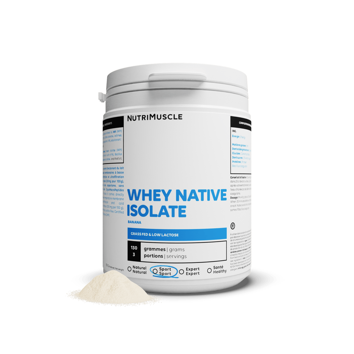 Nutrimuscle Protéines Banane / 130 g Whey Native Isolate (Low lactose)