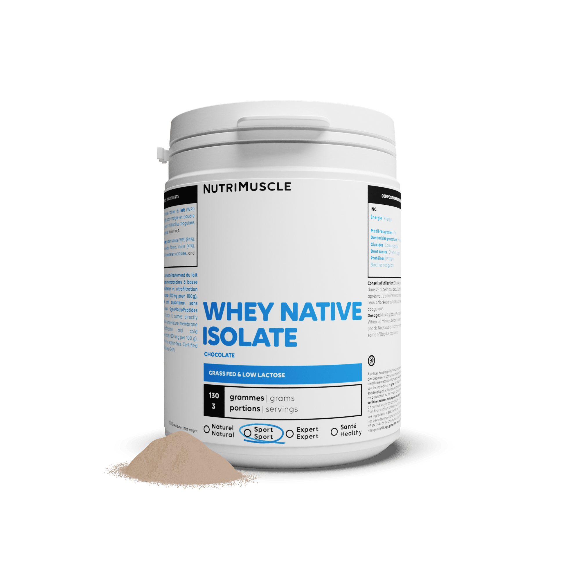 Nutrimuscle Protéines Chocolat / 130 g Whey Native Isolate (Low lactose)