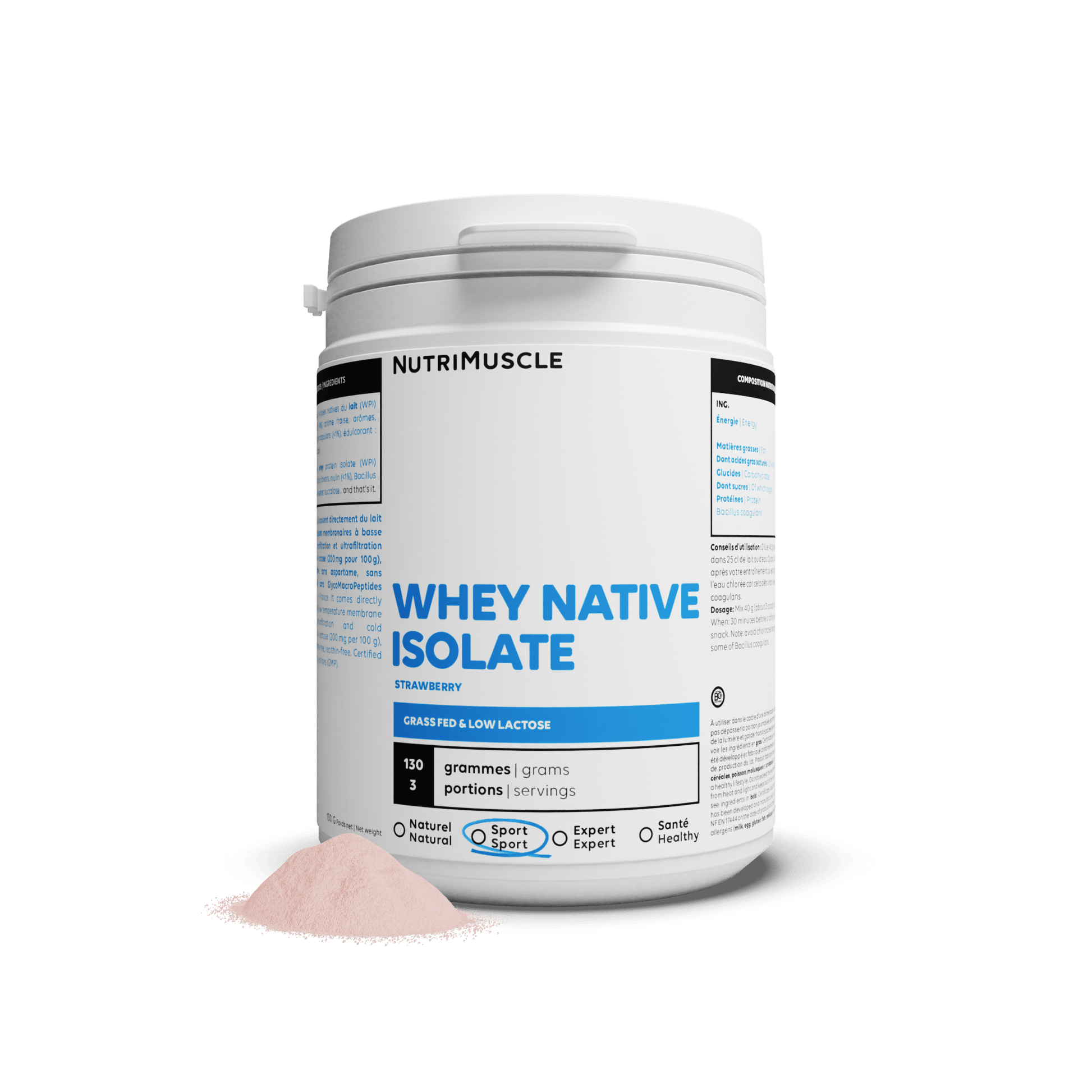 Nutrimuscle Protéines Fraise / 130 g Whey Native Isolate (Low lactose)