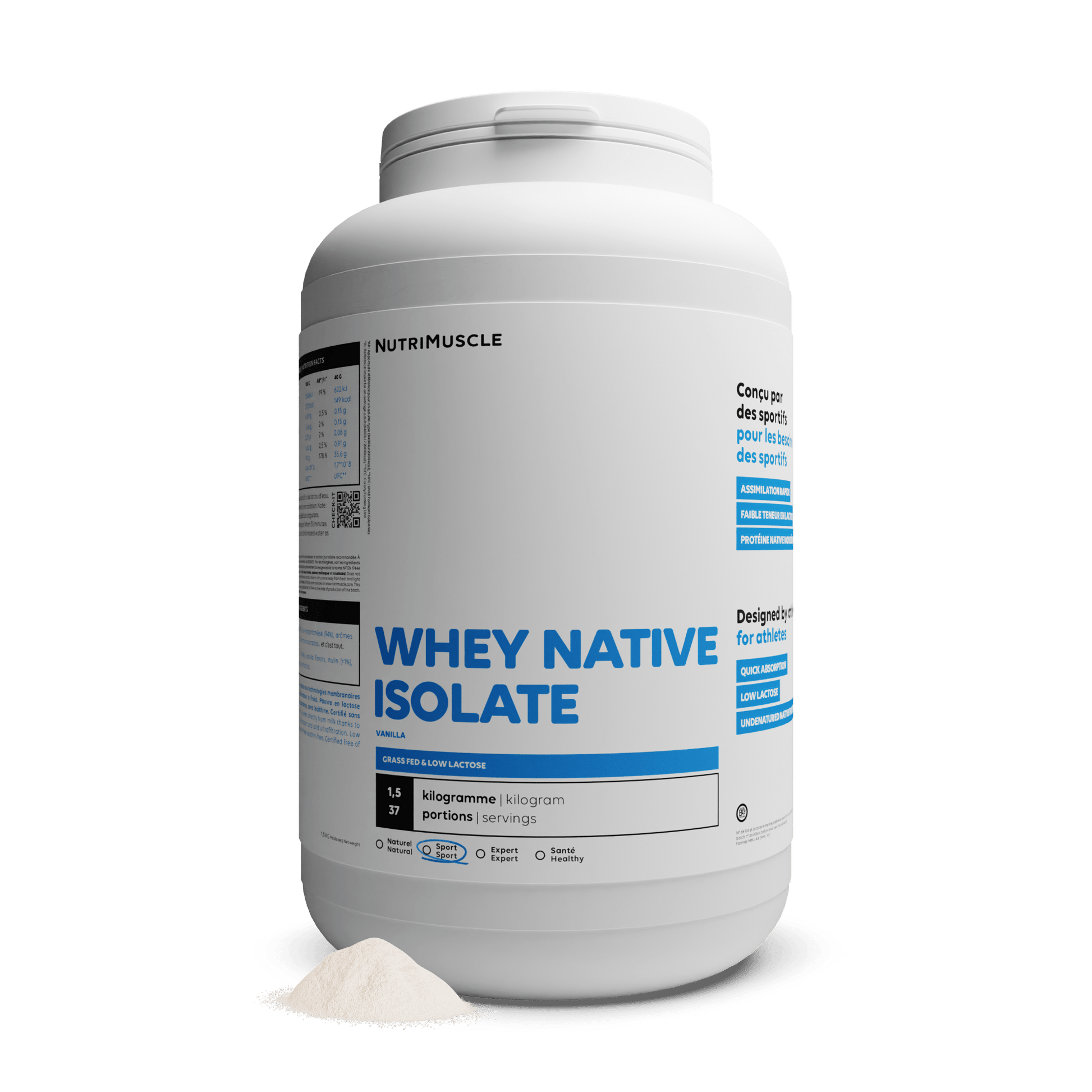 Nutrimuscle Protéines Vanille / 1.50 kg Whey Native Isolate (Low lactose)