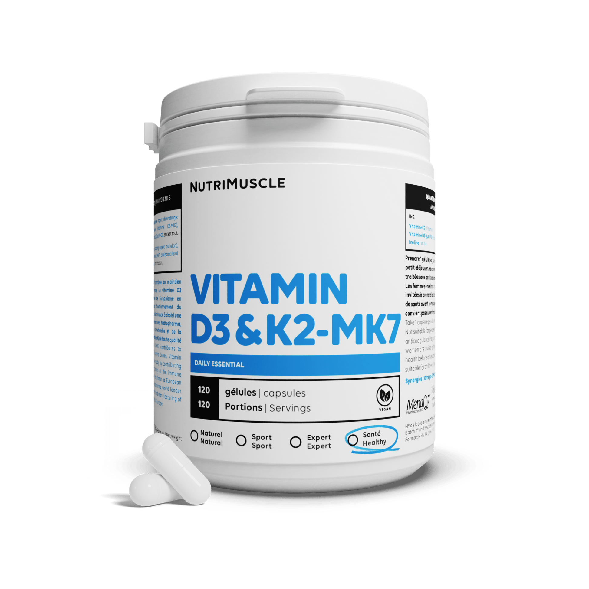 Nutrimuscle Vitamines 30 gélules Vitamines D3 + K2-MK7